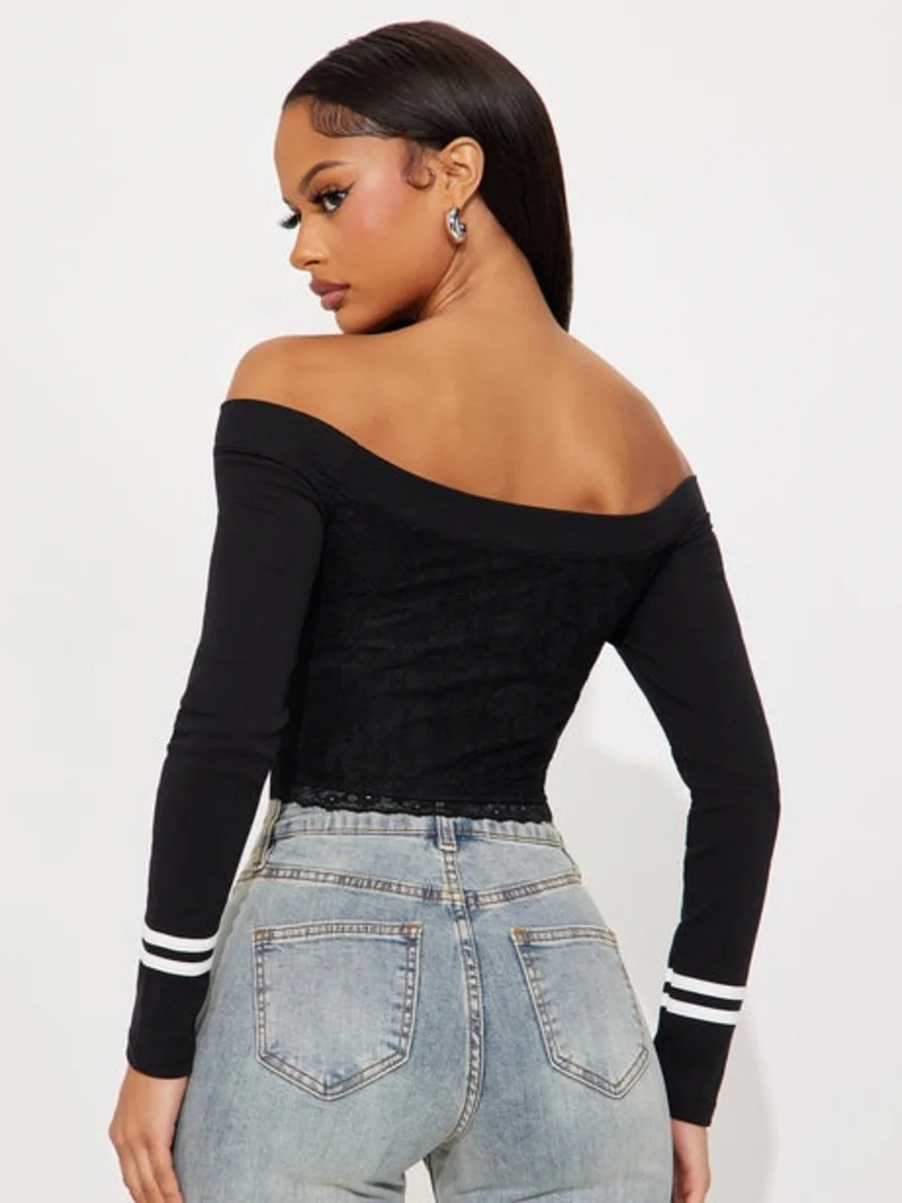 Sporty Gal Off Shoulder crop Top Black lace detail